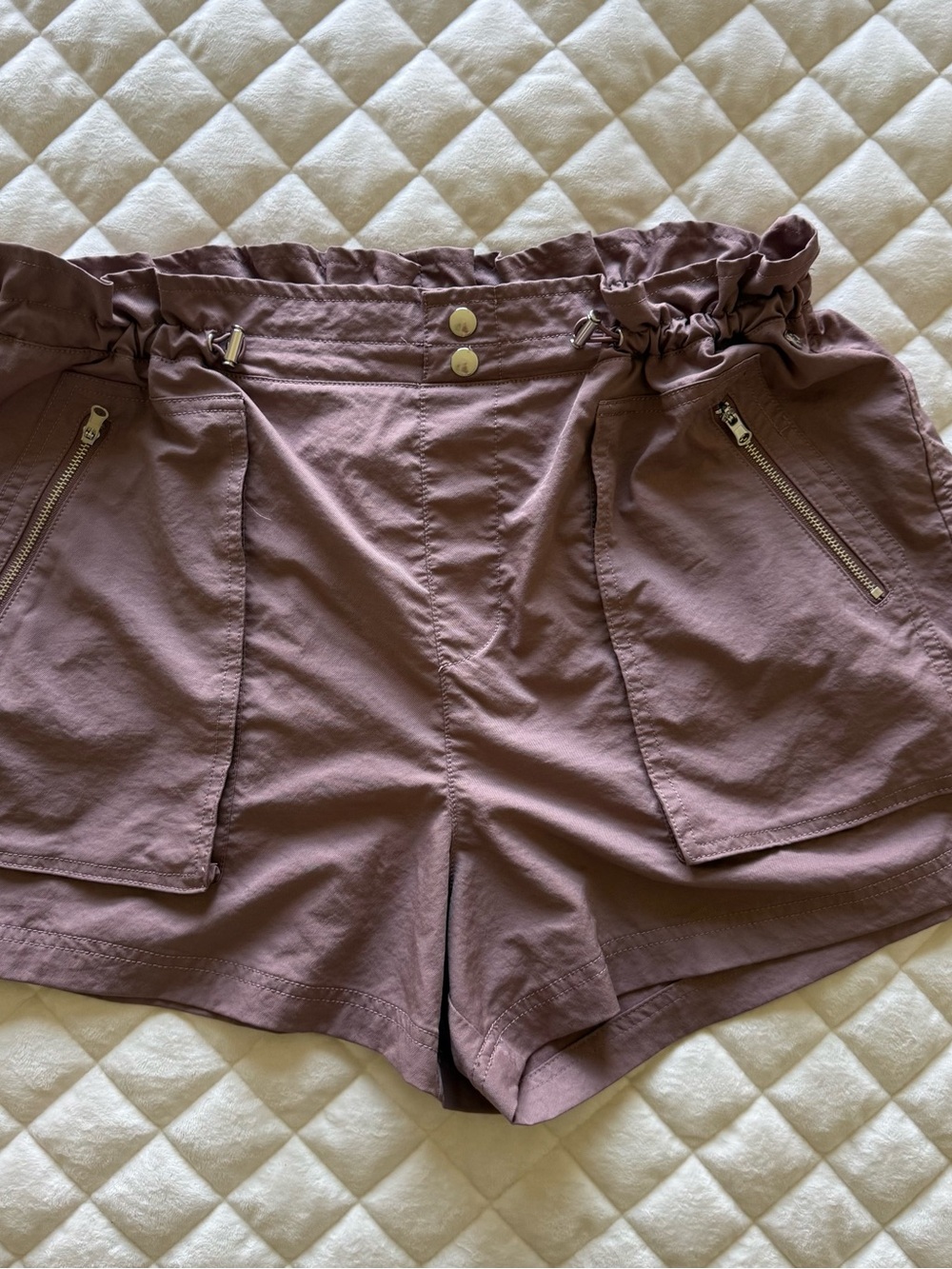 Calla Mauve Parachute Cargo Shorts - Ruched Elastic Waist - Size Large